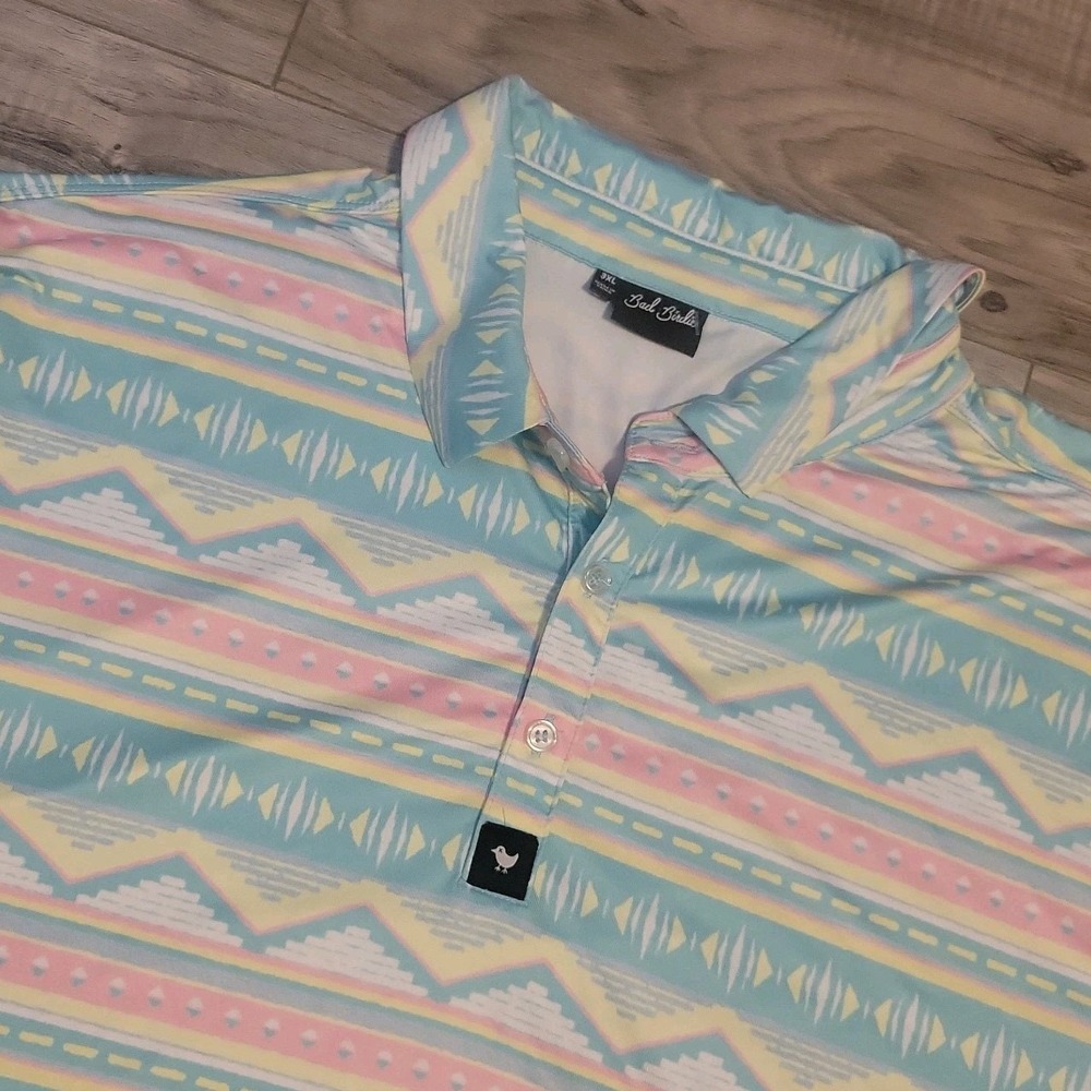 Bad Birdie Salty Savage Polo Shirt Mens 3XL Pastel Striped Golf SS Performance
